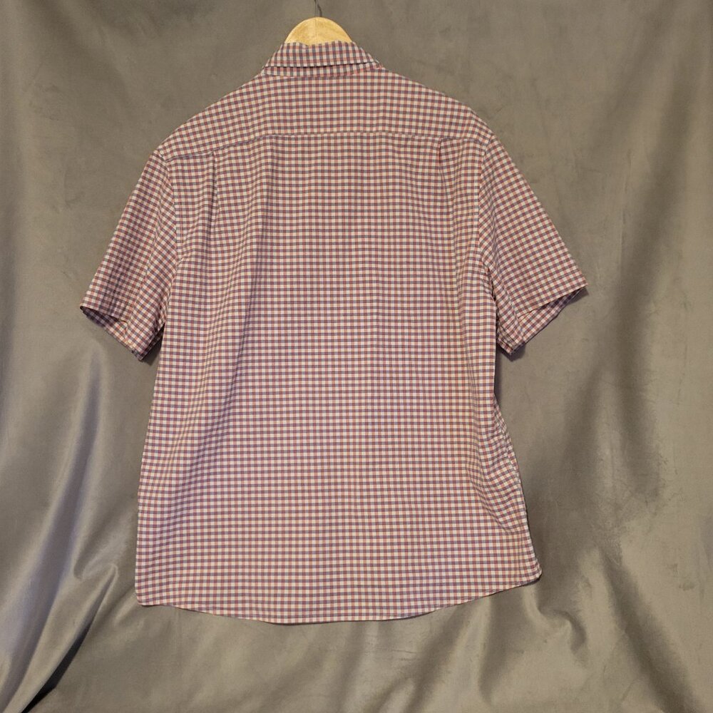 Tailor Vintage Men's XL Cotton Short Sleeve Check Button-Down Shirt Pink Purple - Picture 2 of 7